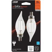Feit Electric Soft White Flame Tip LED Bulbs - 2 Pack, 3.3W, E12 Base, 2700K, 300 Lumen, 15000 Hour Life
