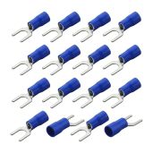 Fielect 50Pcs 14-12 AWG Insulated Fork Spade Wire Connectors Blue U-Type Crimp Terminals for Electrical Use