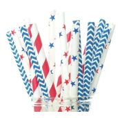 Food With Fashion 4th of July Straws USA Red White Blue Party Straws Paper Straws for Drinking Cute Disposable Straws 25 Pack
