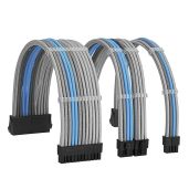 Formulamod Sleeve Extension Power Supply Cable Kit 18AWG ATX 24P EPS 8P PCI-E8P Combs for PSU to Motherboard GPU Silver Grey Sky Blue