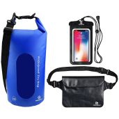 Freegrace Waterproof Dry Bags Set - 3 Dry Bags with Zip Lock, Shoulder Strap & Phone Case for Swimming - 10L Navy Blue