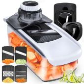Fullstar 6-in-1 Mandoline Slicer: Cucumber, Cheese Grater & Veggie Spiralizer with Safety Glove - Essential Kitchen Gadget