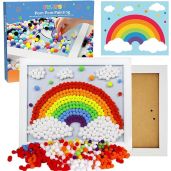 Funto Rainbow Painting Art Kit with 1100 Pom Poms Canvas and Sturdy Frame for Kids Home Decor and Artistic Crafts
