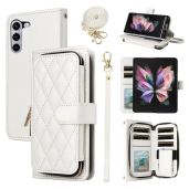 Furiet Wallet Case for Samsung Galaxy Z Fold 5 5G with Wrist Strap and 9 Card Slots Luxury PU Leather Stand Cover White