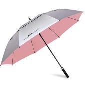 G4Free 68-Inch UV Protection Golf Umbrella - Auto Open, Windproof, Extra Large Sun & Rain Canopy (Silver/Pink)