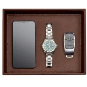 Gallaway Leather Valet Tray for Men - Stylish Nightstand Organizer for Wallets, Keys & More (Dark Brown)