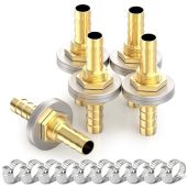 GASHER 10PCS Brass Hose Barb Thru Bulkhead Fitting 316 to 316 Barb Hose Straight Hex Union with 20PCS Hose Clamp