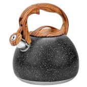 GGC Tea Kettle Loud Whistling 3.1 Quart Heavy Stainless Steel Starry Black with Wood Handle for Boiling Water Coffee or Milk