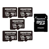GIGASTONE 128GB Micro SD Card 5-Pack for 4K Video GoPro Surveillance Dash Cam Drone UHS-I Class 10 with Adapter 85MB/s Memory Card