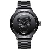 GIMTO Creative Men's 3D Skull Watch Cool Stainless Steel Big Dial Vintage Quartz Military Wristwatch Black 3D Skull Design