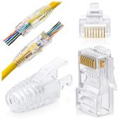 GTZ RJ45 Cat6 Pass Through Connectors and Strain Relief Boots Pack of 100 Easy to Crimp Modular Plug for UTP Network Cable