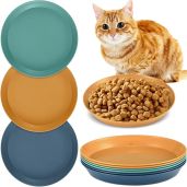 Gerrii 6 Pieces Shallow Cat Food Dish Whisker Friendly Lightweight 6 Inch Wheat Straw Bowls for Small Cats