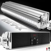 GoHawk RE9-X Gen.3 Waterproof Bluetooth Motorcycle Speakers - LED Soundbar for ATV & 4 Wheelers with USB, AUX, FM Radio