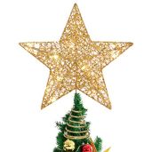 Golden Star Christmas Tree Topper - Bling Powder Lights for Holiday Decor (7.8 x 11.8 Inch)