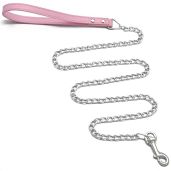 Goliton 4FT Dog Leash - Metal Pet Leash with PU Leather Handle for Small & Medium Dogs (Pink)