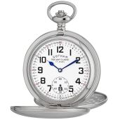 Gotham Men's Silver Tone Railroad Dial Double Hunter 17 Jewel Mechanical Pocket Watch GWC18806S
