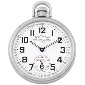 Gotham Men's Stainless Steel Mechanical Hand Wind Railroad Style Pocket Watch GWC14108S