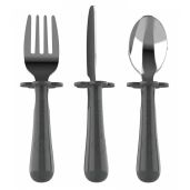 Grabease Toddler Silverware Set: BPA-Free Forks, Spoons & Knives - Dishwasher Safe Feeding Utensils in Gray