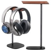 Gvoears Upgraded Headphone Stand, Walnut Wood Headphone Stands Headset Holder for Desk, Support Dual Headsets Suspension, Aluminum Alloy Support Rod