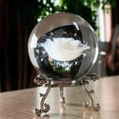 HDCRYSTALGIFTS 60mm 3D Carved Rose Crystal Ball Paperweight - Elegant Feng Shui Home Decor with Silver Stand
