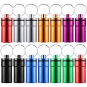 Hotop 14 Pieces Portable Pill Holder Keychain Waterproof Aluminum Mini Tablet Storage Case for Outdoor Camping and Travel in 7 Colors