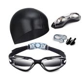 Leak-Proof Hurdilen Swim Goggles with Nose Clip, Earplugs, Swim Cap & Case for Men & Women