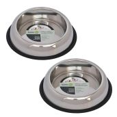 ICONIC PET Heavy Weight Non-Skid Stainless Steel Pet Food Water Bowls 2 Pack with Removable Rubber Ring Dishwasher Safe Unique Design