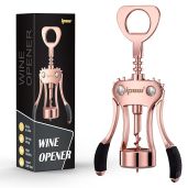 IPOW Wine Opener, Zinc Alloy Wine Bottle Opener, Wing Corkscrew Heavy Duty, Manual Multifunctional Cork Screw for Waiter,Rose Gold