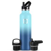 IRON FLASK 24 Oz Camping Hydration Canteen - Leak Proof, Insulated, 3 Lids, Blue Waves - Perfect for Hot & Cold Drinks