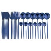 JANKNG 24 Piece Flatware Set Stainless Steel Silverware Service for 6 Mirror Blue Knife Fork Spoon Teaspoon