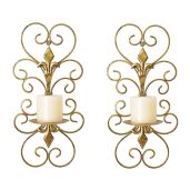 JUCONSIN Set of 2 Antique Gold Wall Sconces - Elegant Metal Candle Holders for Home Decor in Bedroom & Dining Room