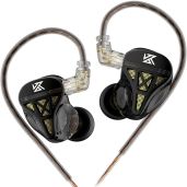 KZ DQS Dynamic Driver Semi-Open HiFi Sound in-Ear Headphones Earphones Earbuds, KZ Extra Bassy Drummer in Ear Monitor Headset (Black, Without Mic)