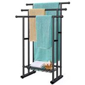 Kayfia 40" H Free Standing Towel Rack, 3 Tier Alloy Steel Stand with Basket, Blanket Drying and Display Rack for Oversized Bath Towels Bathroom