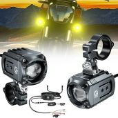 Kewig Motorcycle Auxiliary LED Light Kit Driving Spotlights White Amber Fog Light with Mount Brackets Wire Harness Waterproof 60W Offroad Work Lights