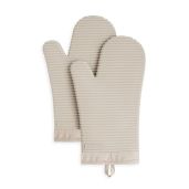 "KitchenAid Ribbed Soft Silicone Oven Mitt Set - 2 Count, 7"x13", Milkshake Color for Ultimate Heat Protection"