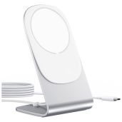 Konnek Stein 15W Magnetic Wireless Charger - Qi-Certified Fast Charging for iPhone 13/12/11, Galaxy S20/S10, AirPods 3 - Silver