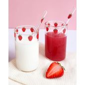 Kreapa strawberry cups 2 Sets Cute glass strawberry cups 300ML straw glass cups, Cute strawberrys pattern glass bottles for water milk tea, coffee
