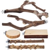 LIMIO 6 Piece Bird Perch Set Natural Wood Grape Sticks and Toys for Parakeets Cockatiels Conure and Budgies