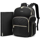 LOVEVOOK Quilted Diaper Bag Backpack: Stylish, Waterproof & Spacious for Baby Boys & Girls with Changing Pad & Pacifier Holder