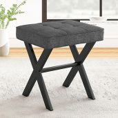 LUE BONA Square Linen Vanity Stool with Metal X Legs Modern Padded Foot Rest for Makeup Room Living Room Bathroom Carbon Gray
