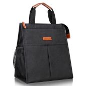 Lacdo Lunch Bag for Women Men Insulated Lunch Tote Bags Waterproof Reusable Lunch Box Soft Cooler with Pockets for Work Travel Picnic, Black