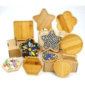Lanyani 6pcs Wooden Mosaic Base Set for DIY Crafts Various Shapes Coaster Tiles