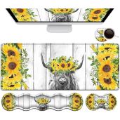 Large White Mouse Pad, Gaming Mouse Pad Memory Foam Keyboard Wrist Rest, Extended Office Desk Mat, Office Desk Pad with Stitched Edges, Laptop Desk