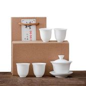 Liang Baobao Gaiwan with 4 White Porcelain Cups Chinese Gongfu Tea Set for Authentic Tea Experience