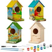 Liliful 4 Pack Birdhouse Kit DIY Wooden Bird House Arts and Crafts Painting Kits for All Ages Indoor Outdoor Fun