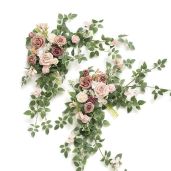 Ling's moment 2PCS Dusty Rose Arch Flowers Artificial Floral Swags Wedding Centerpieces Faux Flower Garland Greenery Arrangements for Engagement