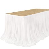 Ling's Moment 9FT White Chiffon Table Skirt Extra Long Sheer Tablecloth for Wedding Reception Birthday Party Cake Dessert Decor