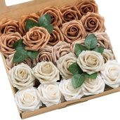 Ling's moment Artificial Flowers, 25Pcs 3" Roses in Autumn Shades, Realistic DIY Foam Floral Decor for Wedding Bouquets Centerpieces, Outdoor Party