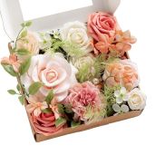 Ling's moment Fake Flowers Box, Faux Artificial Greenery Stems Foam Roses Silk Peony Ranunculus Fabic Flower for Centerpieces Bouquet Wedding Vase