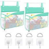 Linkidea 2 Pack Bathroom Mesh Storage Organizer, Hanging Bathtub Basket with Adhesive Hooks, Shower Caddy for Kid Bath Accessories, Bathroom (Green)